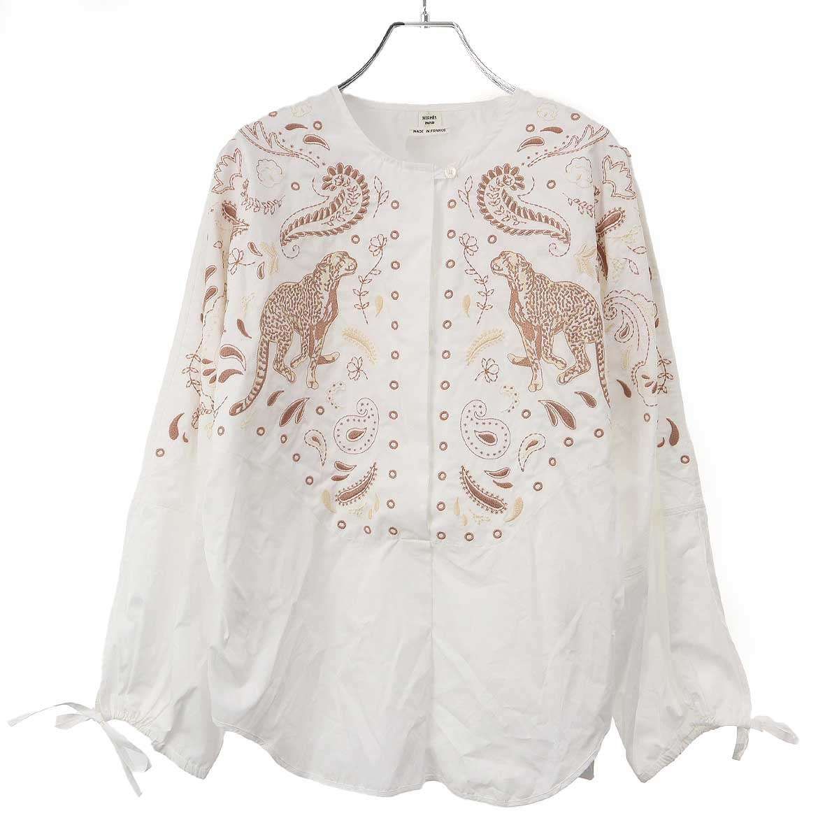 HERMES エルメス 25SS エンブロイダリーワイドブラウス 5E3616DA 