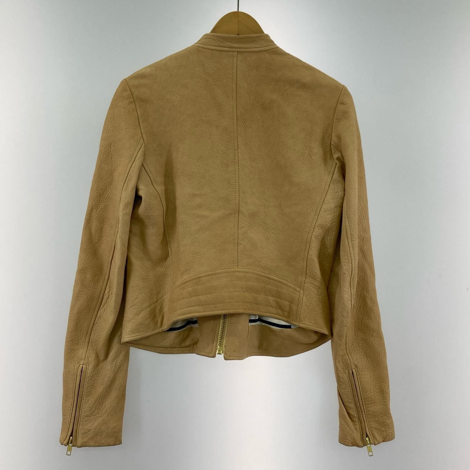 【激安✨️】theory 本革 ジャケット ベージュ 定価98000円 セオリー 中古・古着通販】theory (セオリー) ノーカラージャケット ベージュ