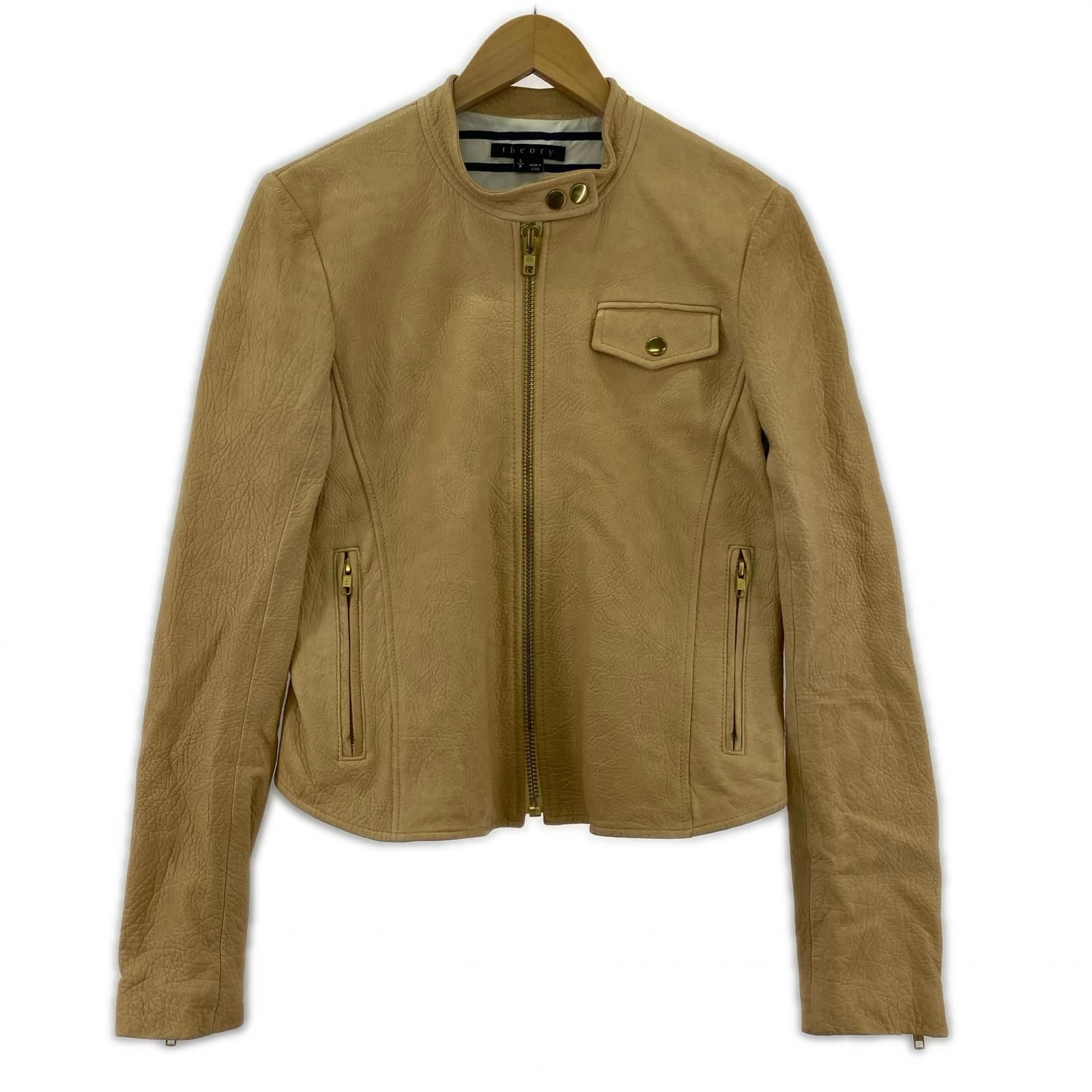 【激安✨️】theory 本革 ジャケット ベージュ 定価98000円 セオリー 中古・古着通販】theory (セオリー) ノーカラージャケット ベージュ