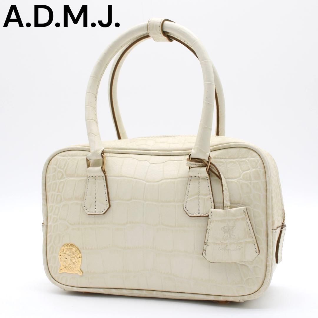美品】ADMJ クロコ型押し ミニボストンバッグ ハンドバッグ 2way