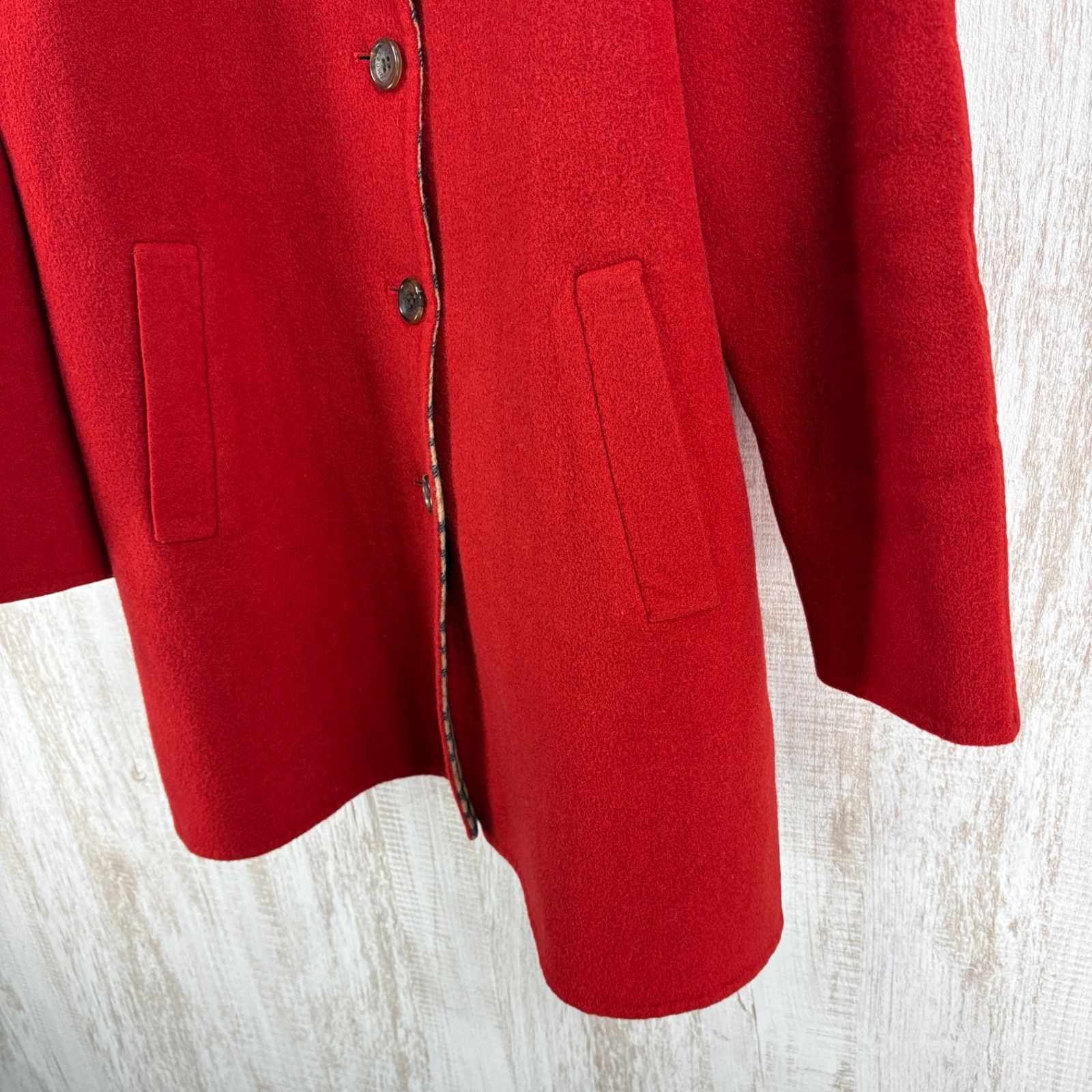 DAKS ダックス 定番 チェック ウール ステンカラーコート レッド