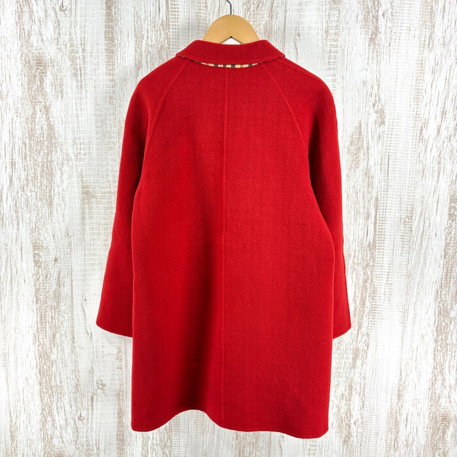 DAKS ダックス 定番 チェック ウール ステンカラーコート レッド