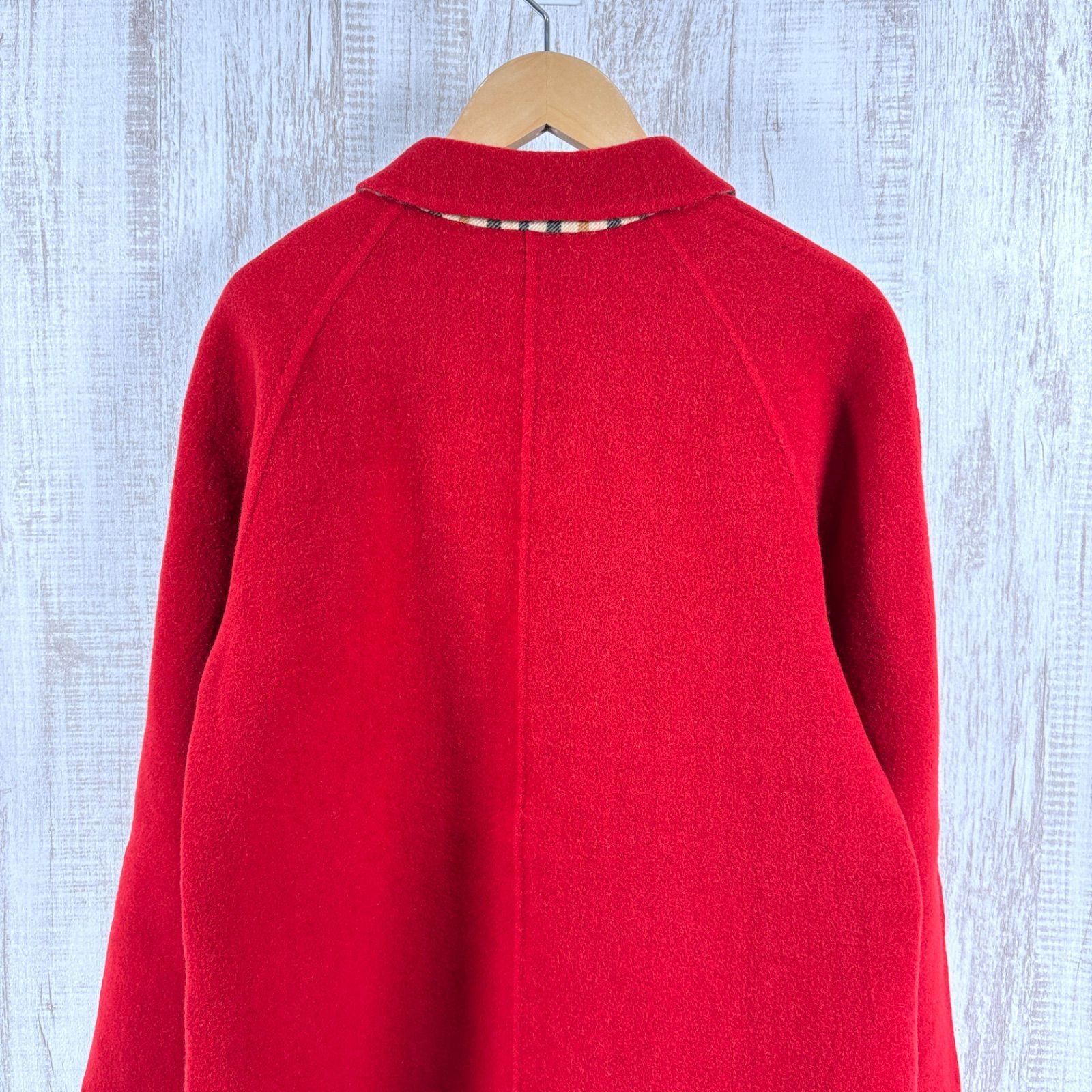 DAKS ダックス 定番 チェック ウール ステンカラーコート レッド