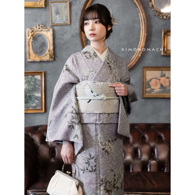 種類16：M/08.白木蓮 藤墨色 洗える着物 単品 「袷着物単品 全8柄