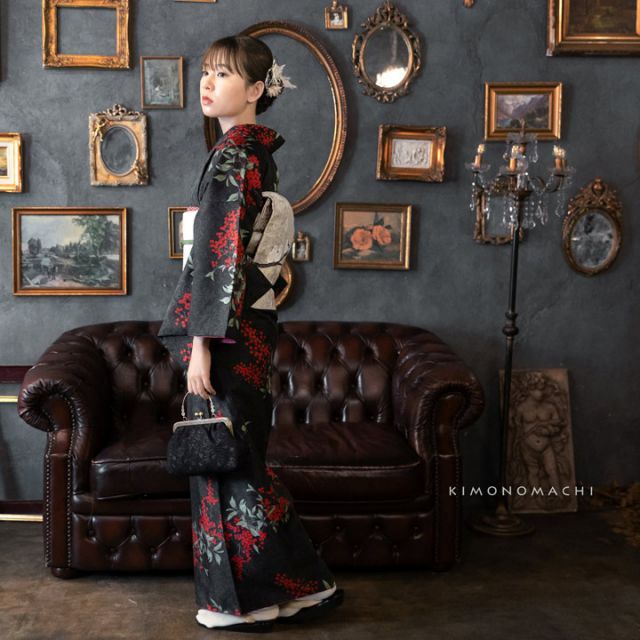 KIMONOMACHIきもの町洗える着物単品 白木蓮 藤墨色 Mサイズ KIMONOMACHIきもの町洗える着物単品 白木蓮 藤墨色 Mサイズ 種類16：M/08.