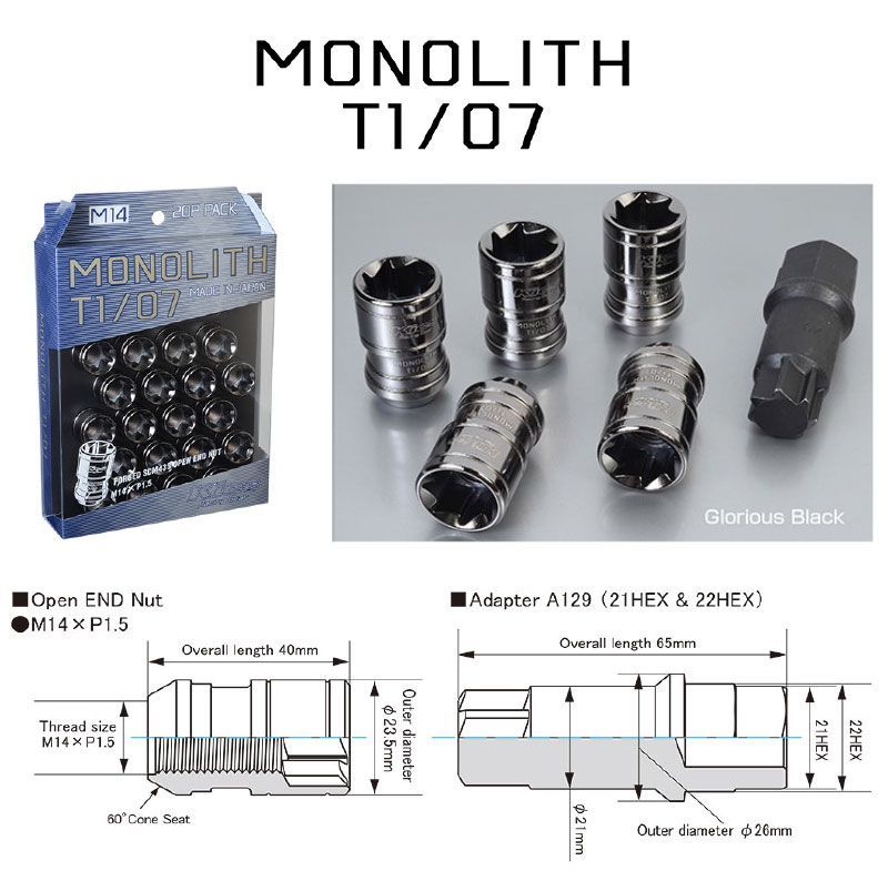 KYO EI キックス モノリス T 1 07 キャップレス ホイールナット M 14 P 5 グロリアスブラック