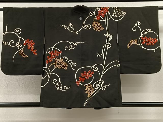 平和屋着物○訪問着 葡萄蔦の葉文 黒地 金彩 正絹 逸品 CAAZ8012vf