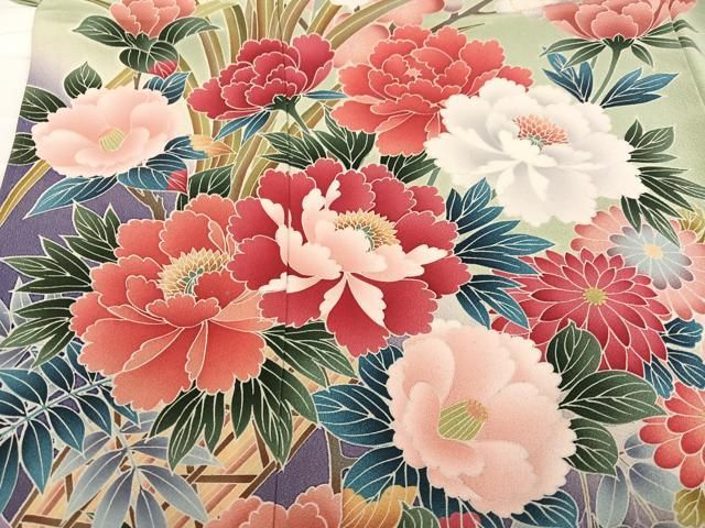 平和屋着物○豪華振袖 友禅 草花文 暈し染め 正絹 逸品 AABD6035ph