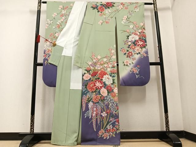 平和屋着物○豪華振袖 友禅 草花文 暈し染め 正絹 逸品 AABD6035ph