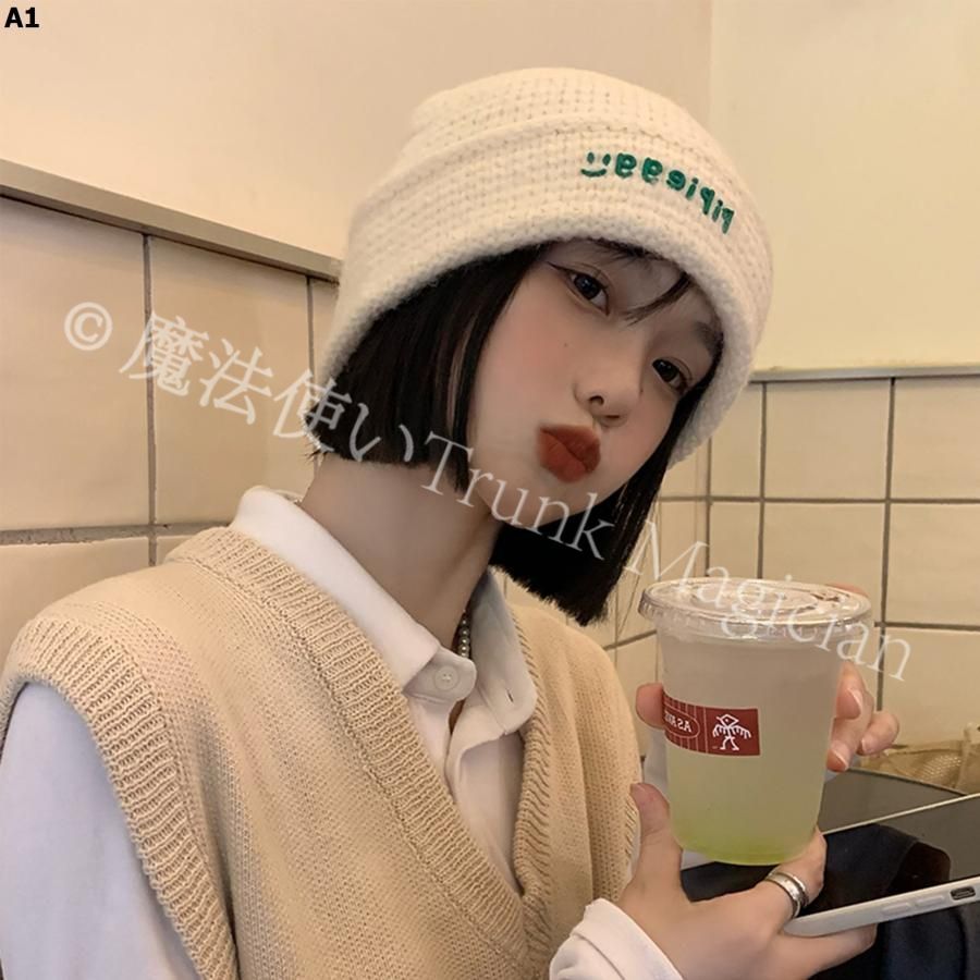 新品未使用白い毛糸の帽子女日系トップ100ニットニット帽秋冬韓国版