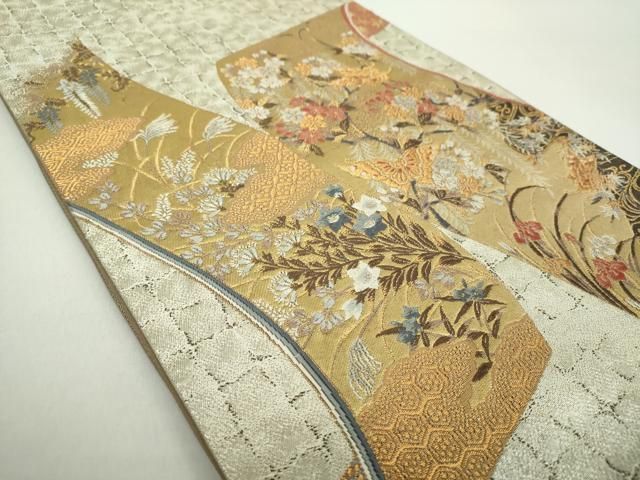 平和屋着物○西陣の名門 加納幸謹製 六通柄袋帯 唐織 吉祥花絵巻 金