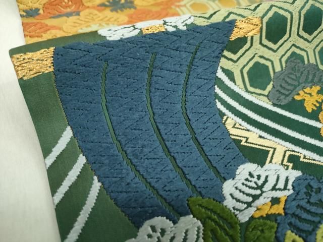 平和屋着物○六通柄袋帯 唐織 帆掛け舟 吉祥花文 金糸 正絹 逸品