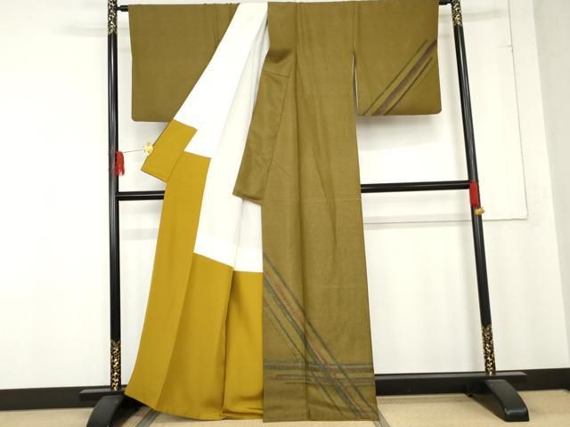 平和屋着物○木版作家 井堂雅夫 訪問着 格子 金通し地 正絹