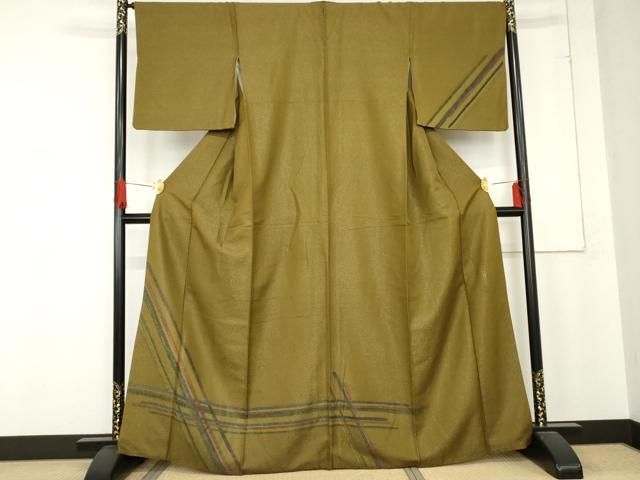 平和屋着物●木版作家　井堂雅夫　訪問着　格子　金通し地　正絹　逸品　AABD6287cs 平和屋着物○木版作家 井堂雅夫 訪問着 格子 金通し地 正絹