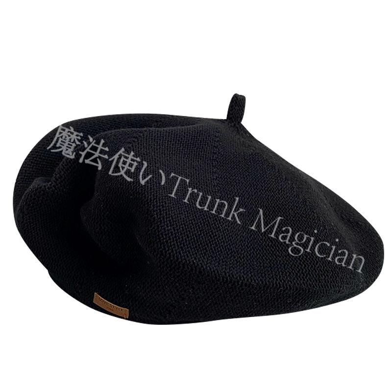 新品未使用黒いベレー帽女性秋冬日系の大頭周りに顔が小さく見える蕾