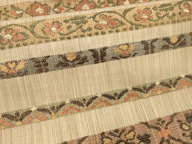 平和屋着物○九寸名古屋帯 横段草花文 金糸 正絹 逸品 DAAZ4355cm