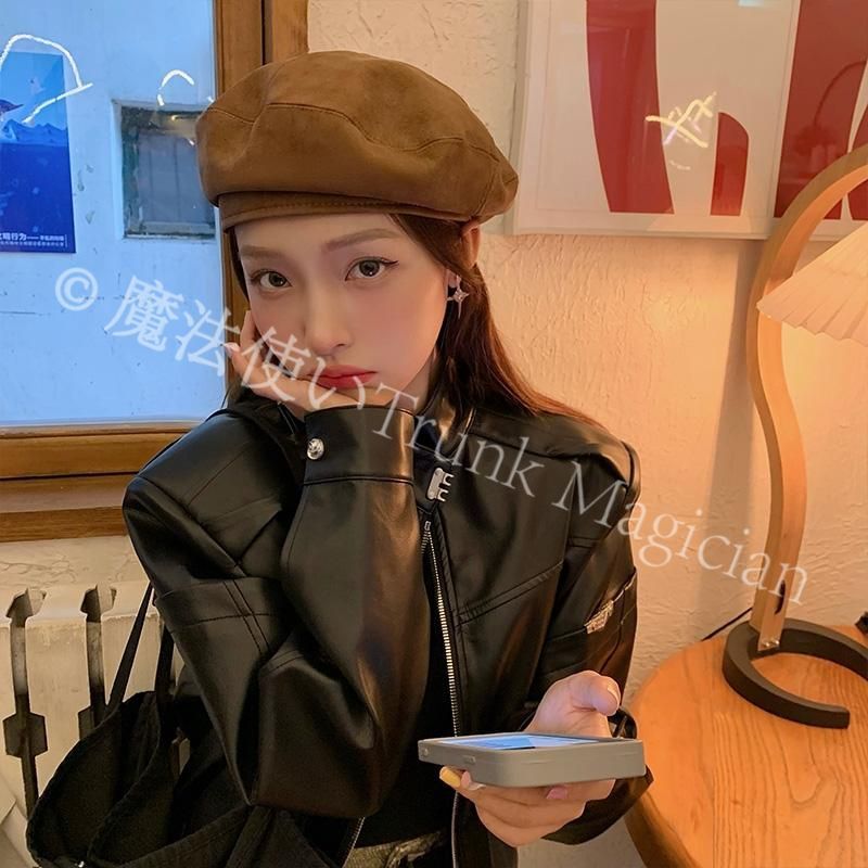 新品未使用ベレー帽女秋冬ins網紅顕顔小韓系復古蕾画家帽英倫百合帽子