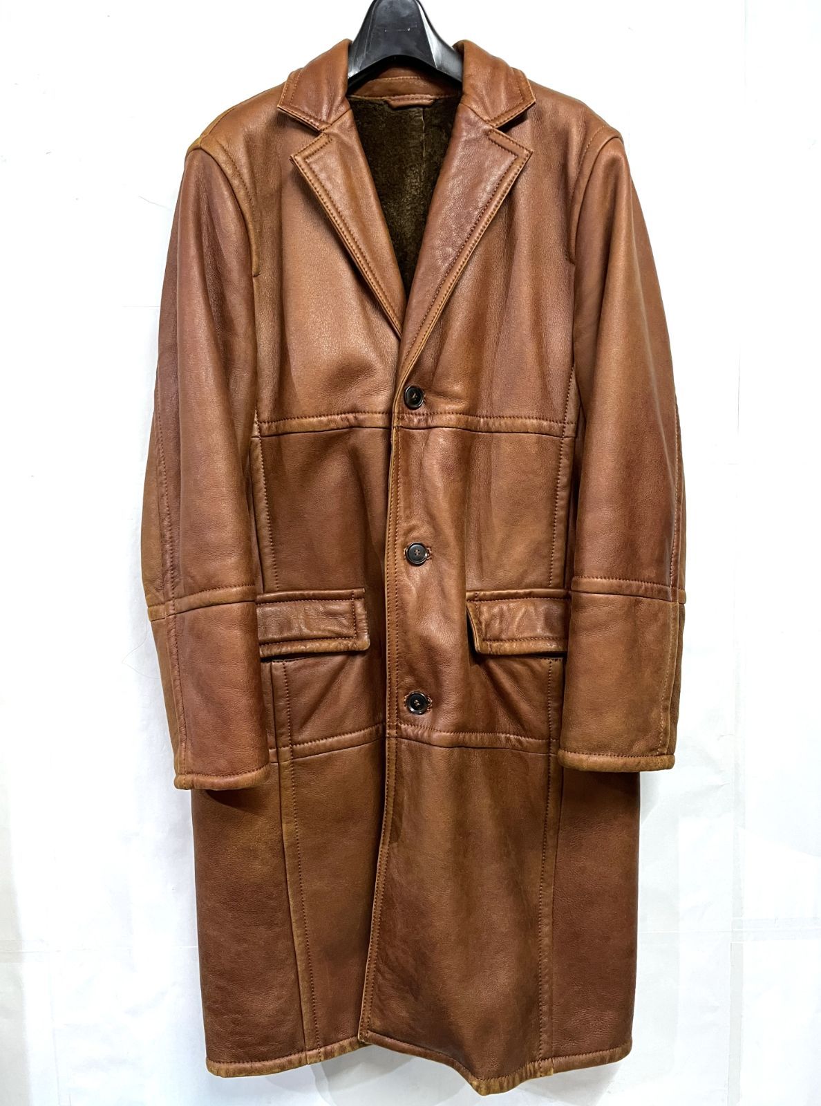 新品未使用　超高級　HUGO BOSS ヒューゴボス　ロングレザーコート　本革 1990s. hugo boss peach skin coat 「ヒューゴボス」 ピーチスキン生地