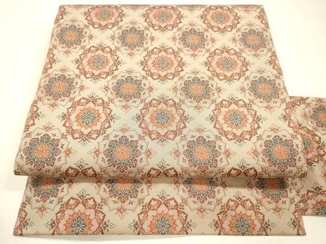 平和屋着物●全通柄九寸名古屋帯　正倉院花文　正絹　逸品　DAAZ4364cm 平和屋着物○全通柄九寸名古屋帯 正倉院花文