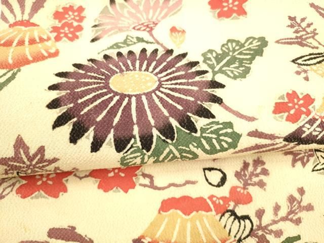 平和屋着物○九寸名古屋帯 型染 草花文 鬼しぼ縮緬 正絹 逸品