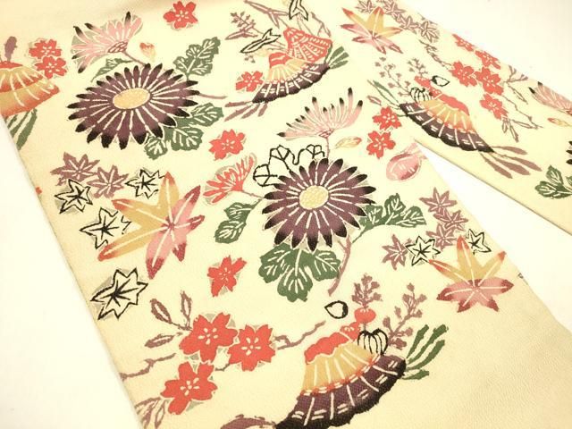 平和屋着物○九寸名古屋帯 型染 草花文 鬼しぼ縮緬 正絹 逸品
