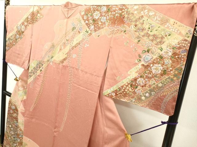 平和屋着物○訪問着 辻が花 絞り 暈し染め 黒地 正絹 逸品 AABD4734ph 平和