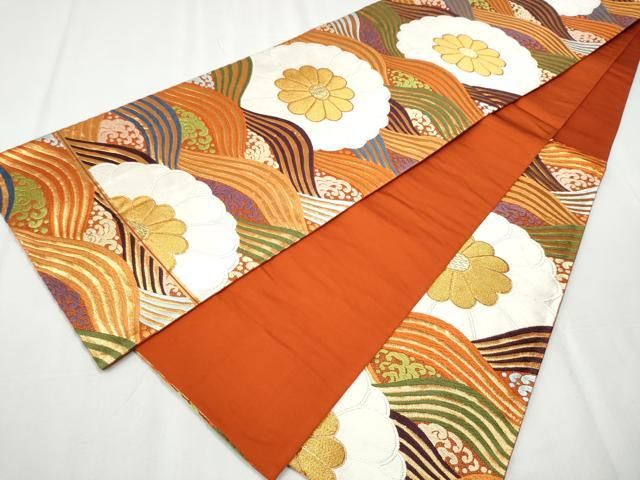 河合美術織物 西陣織 唐織 袋帯 未仕立て品 正絹 六通 西陣織 袋帯 単品 お仕立て上がり「黒色 七宝花文」河合美術織物（株