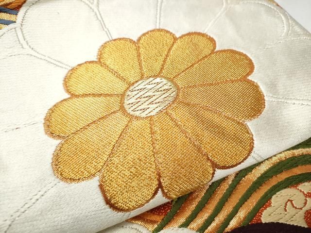 平和屋着物○西陣 河合美術織物謹製 六通柄袋帯 唐織 流水菊文 金糸