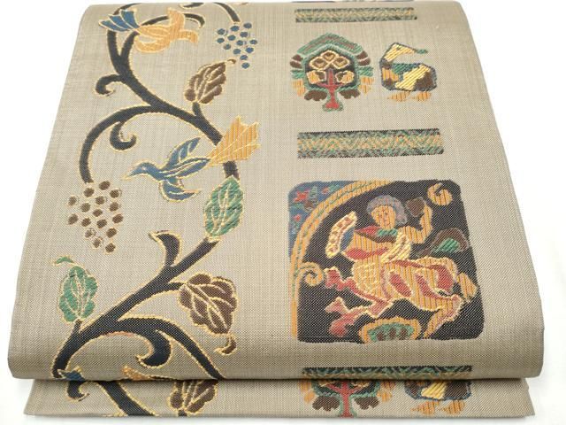 平和屋着物●六通柄　本袋帯　人物花鳥唐草文　正絹　逸品　CABA4830hy 平和屋着物○六通柄 本袋帯 人物花鳥唐草文 正絹 逸品 CABA4830hy