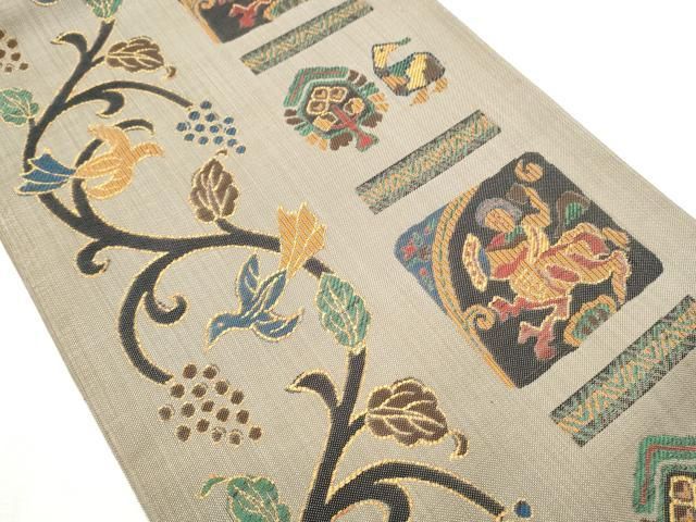 平和屋着物●六通柄　本袋帯　人物花鳥唐草文　正絹　逸品　CABA4830hy 平和屋着物○六通柄 本袋帯 人物花鳥唐草文 正絹 逸品 CABA4830hy