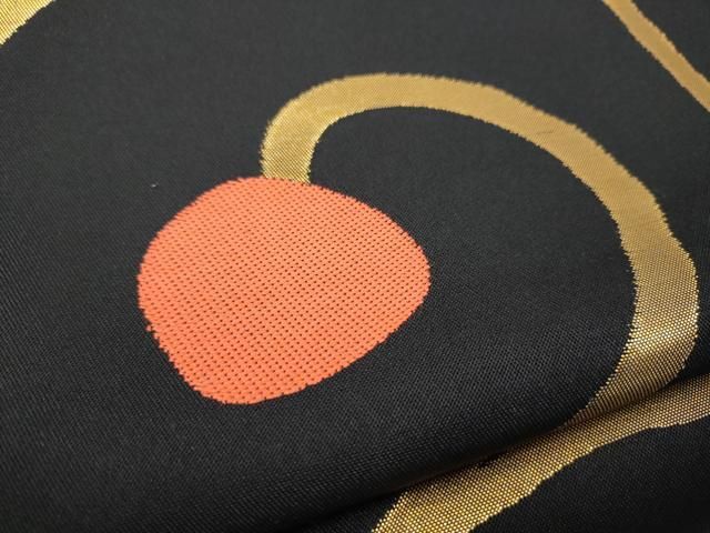 平和屋着物○織物一筋名門 織悦 全通柄 本袋帯 抽象丸文 黒地 金糸