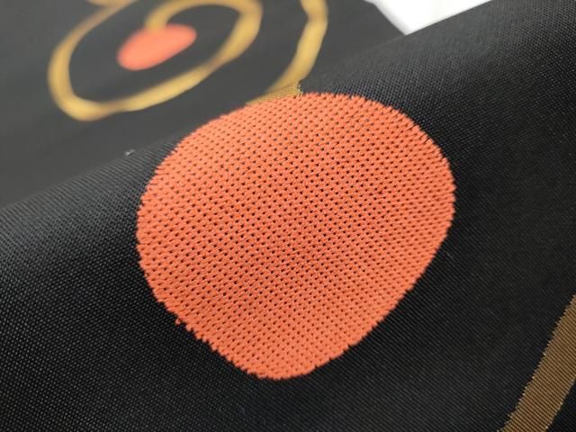 平和屋着物○織物一筋名門 織悦 全通柄 本袋帯 抽象丸文 黒地 金糸