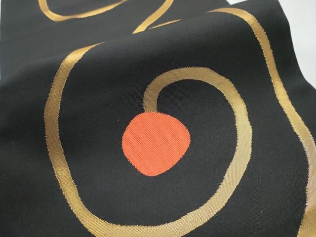 平和屋着物○織物一筋名門 織悦 全通柄 本袋帯 抽象丸文 黒地 金糸