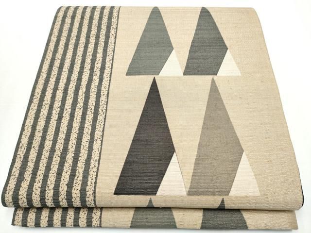 染帯 ぜんまい糸使用 九寸名古屋帯 モダン 幾何学模様 正絹 Q775 染帯 ぜんまい糸使用 九寸名古屋帯 モダン 幾何学模様 正絹 Q775