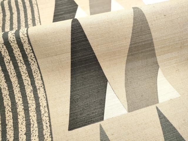 平和屋着物○ぜんまい紬 全通柄袋帯 幾何学文様 銀糸 正絹 逸品