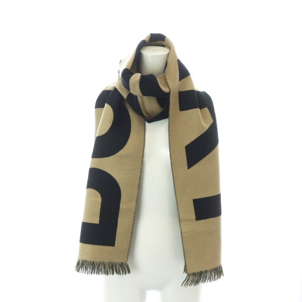 バーバリー BURBERRY マフラー ロゴ ウール ベージュ 黒 ブラック