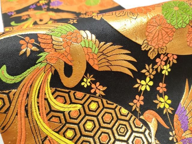 平和屋着物[]七五三 女の子 全通柄袋帯 唐織 鳳凰花文 黒地 金糸