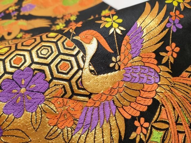 平和屋着物[]七五三 女の子 全通柄袋帯 唐織 鳳凰花文 黒地 金糸