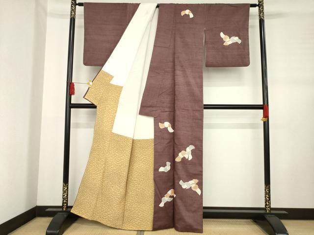 平和屋着物●訪問着　紬地　型染め　結び文　正絹　逸品　AABD1640ck 平和屋着物○訪問着 紬地 型染め 結び文 正絹 逸品 AABD1640ck 正絹