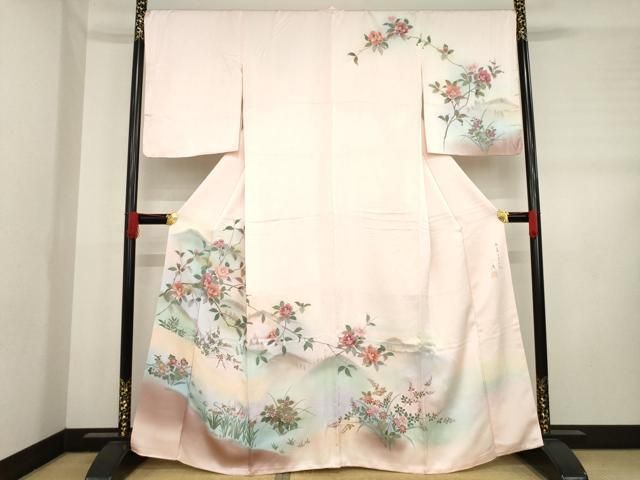 平和屋着物●訪問着　作家物　遠山枝花文　正絹　逸品　未使用　AABD4331ck 平和屋着物○訪問着 作家物 遠山枝花文 正絹 逸品 未使用 AABD4331ck