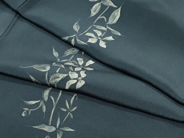 平和屋着物○上質な小紋 型染め 草花文 鬼しぼ縮緬 正絹 逸品