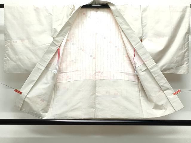 平和屋着物○本場大島紬 アンサンブル 白大島 幾何学文様 大山謹製