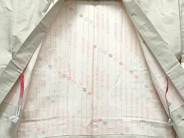 平和屋着物○本場大島紬 アンサンブル 白大島 幾何学文様 大山謹製