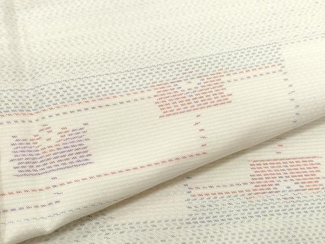 平和屋着物○本場大島紬 アンサンブル 白大島 幾何学文様 大山謹製