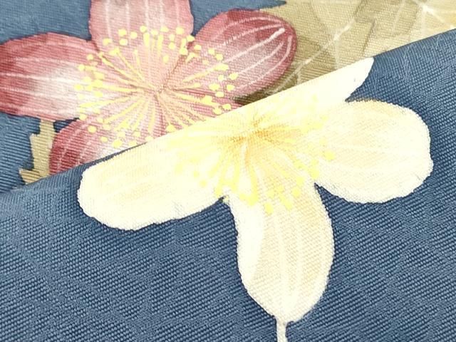 平和屋着物○華道家 楠目ちづ つけ帯 手描き 草花文 銀糸 正絹 逸品 未