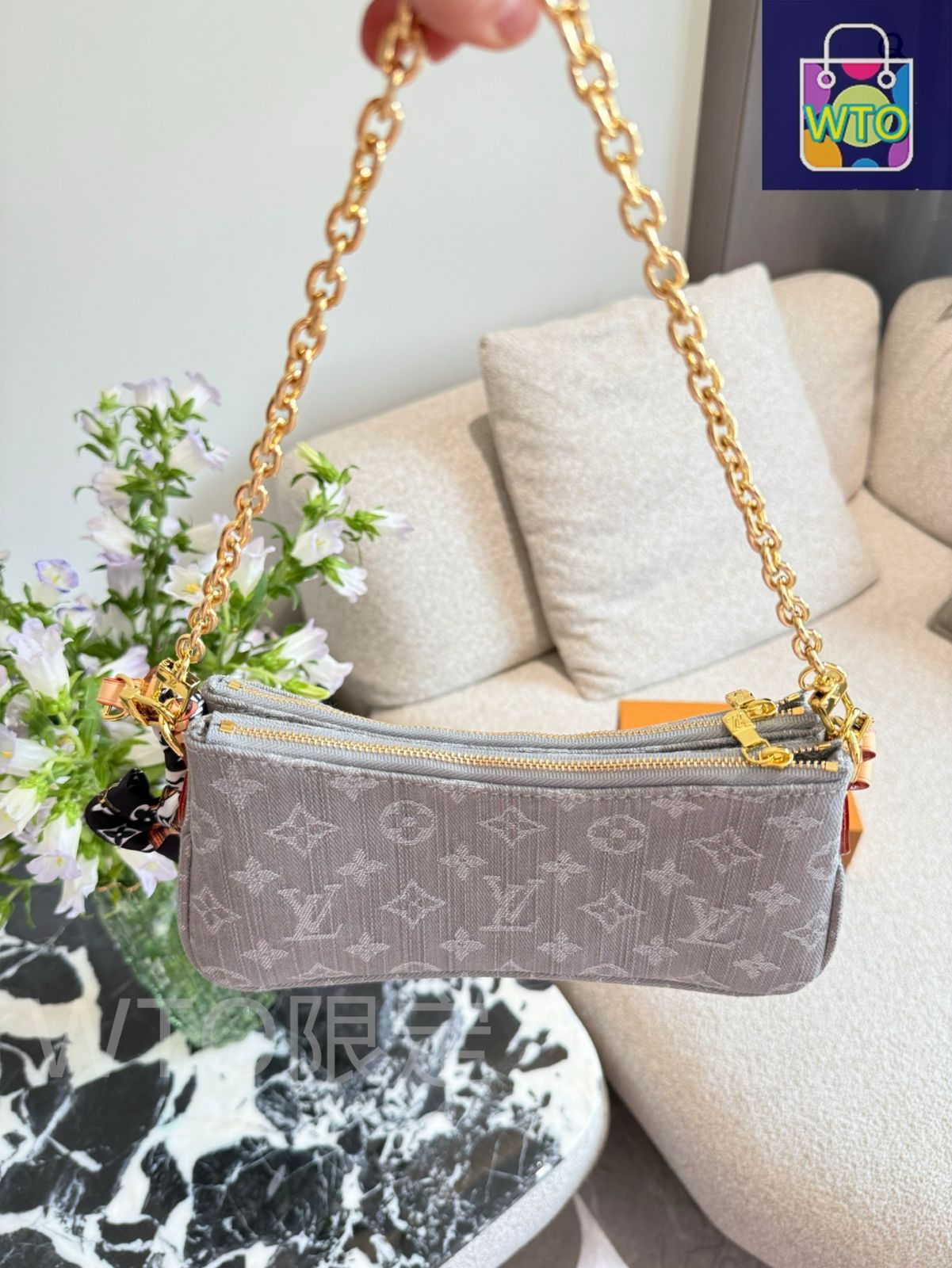 今日特価】LV Double Zipper Mahjong Bag [Denim Grey 25cm] | LV