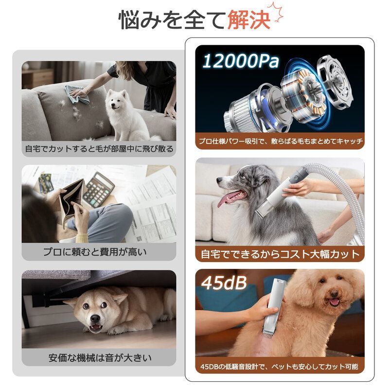 ペットバリカン 吸引式 ペット グルーミング 掃除機 犬 猫 強力吸引