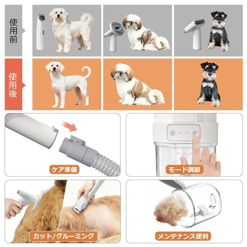 ペットバリカン 吸引式 ペット グルーミング 掃除機 犬 猫 強力吸引