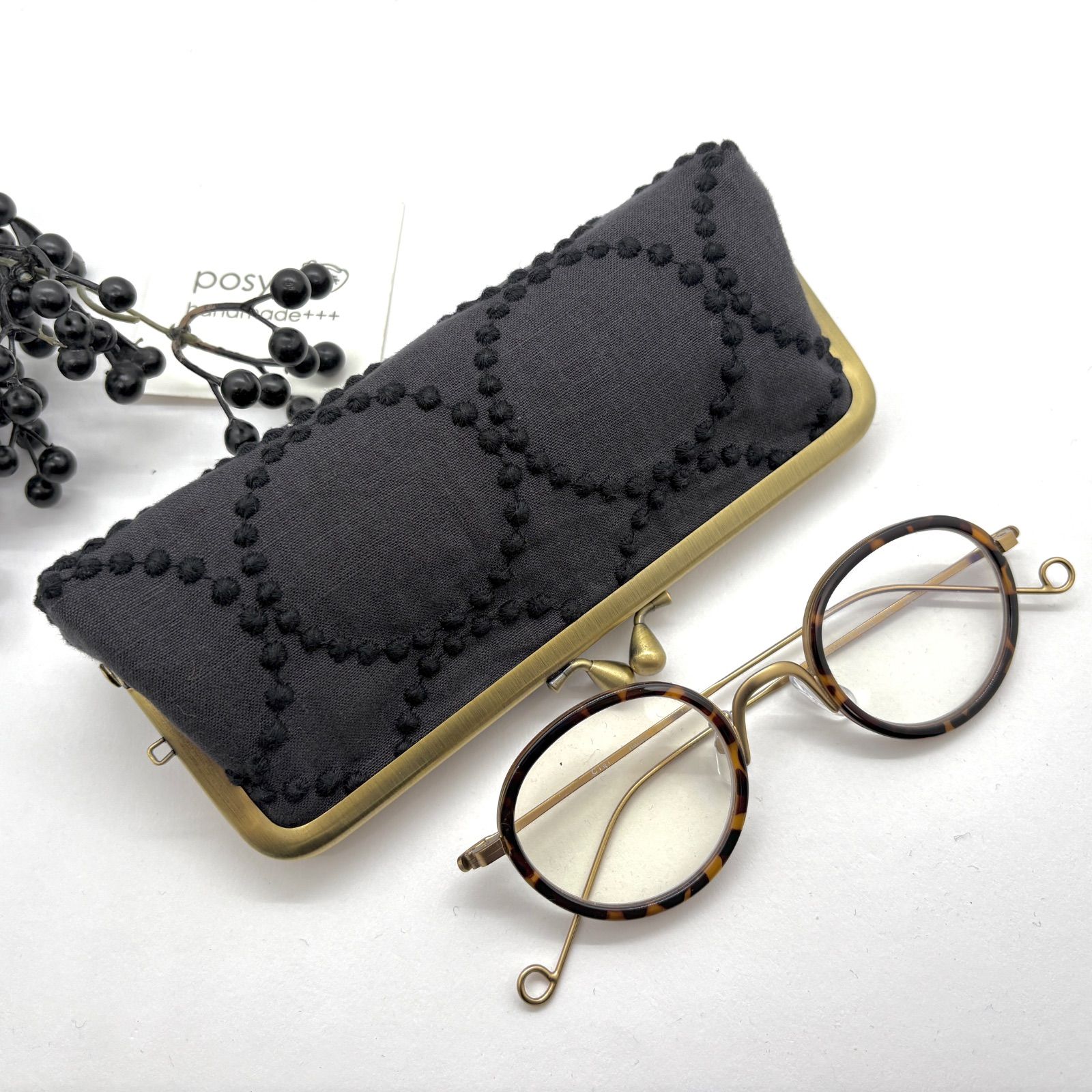 ハンドメイド ミナペルホネン がま口メガネケース symphonyと