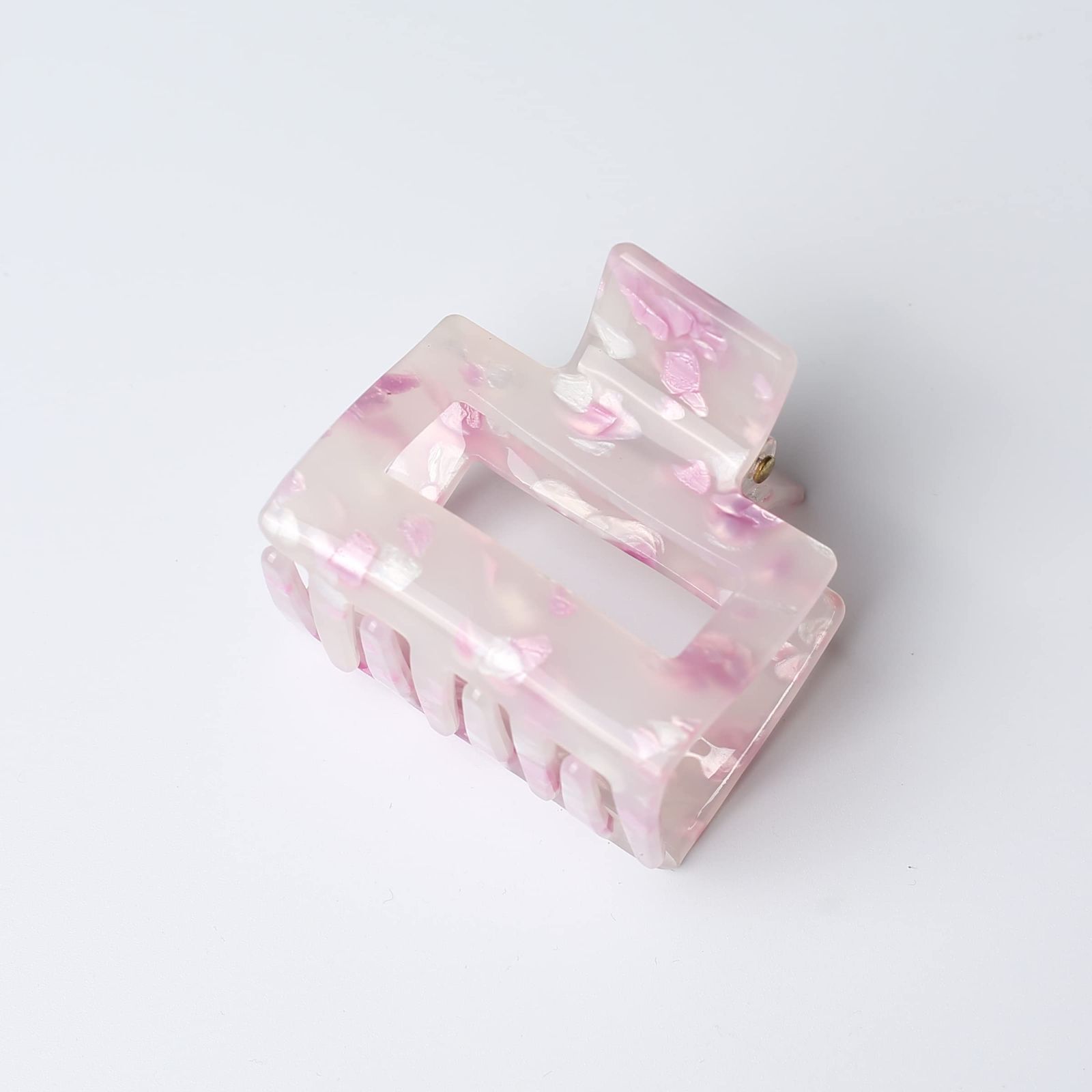 可い ヘア おしゃれ 大人 ヘアクリップ レディース スクエア バンスクリップ 韓国 しっかりとまる 1本 5.2 4.5 cm ピンク 小さい Pink QinGoo